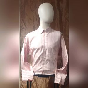 Joseph Abboud casual dress shirt pink burgundy check size Xl .